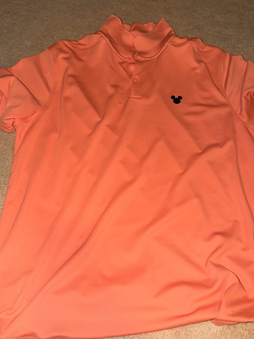 Men's Nike Disney Shirt in Coral with Small Black Mickey Logo